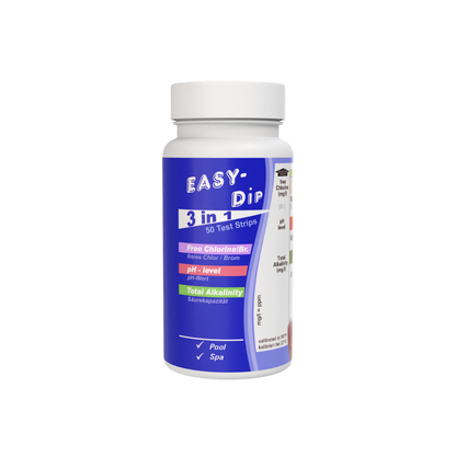 3-in-1 test strips for the measurement of pH, free Chlorine and Total Alkalinity